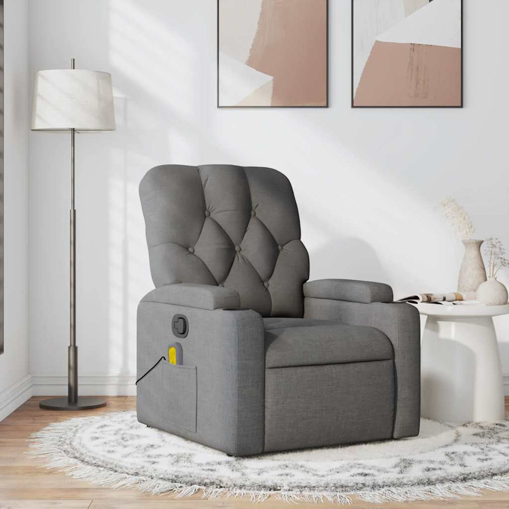 Reclining massage armchair, dark grey, fabric
