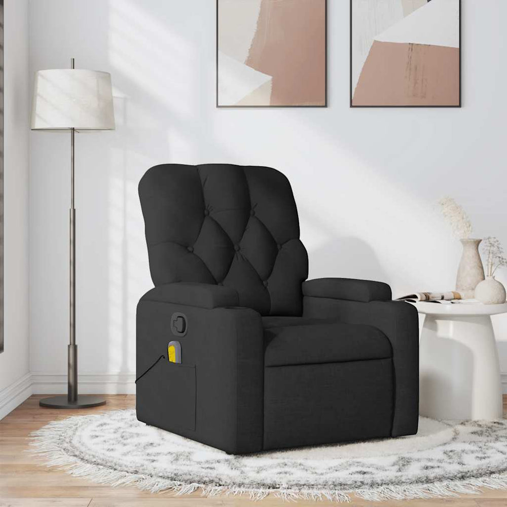 Reclining massage chair, black, fabric