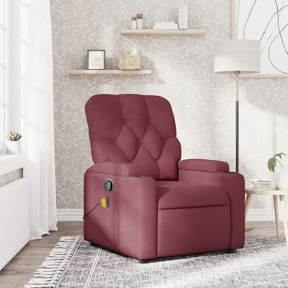 Reclining massage chair, red wine color, fabric