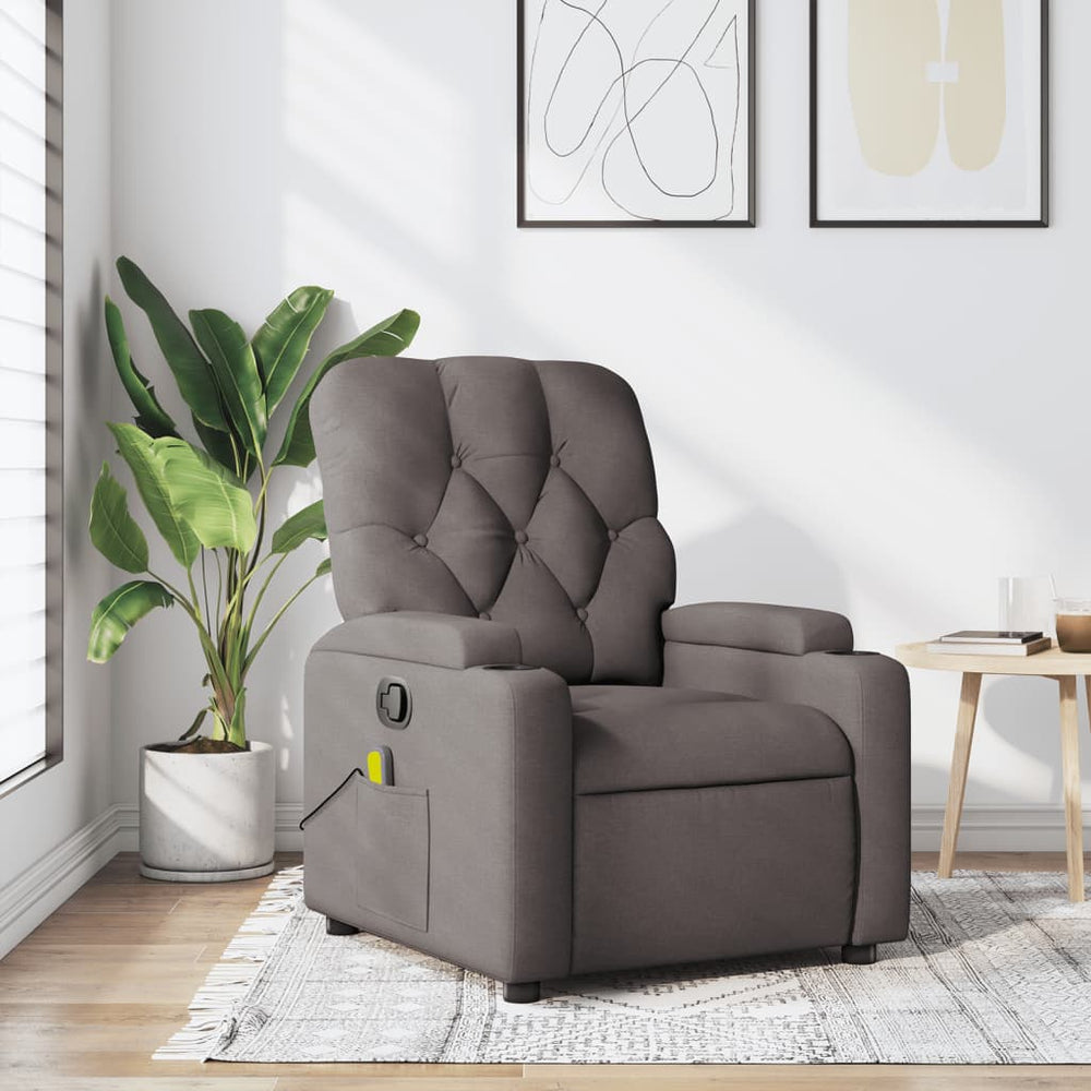 Reclining massage chair, taupe, fabric