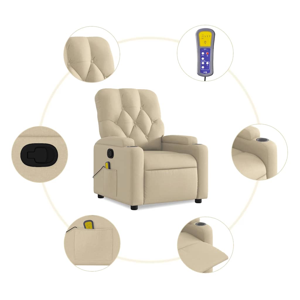 Reclining massage chair, cream, fabric