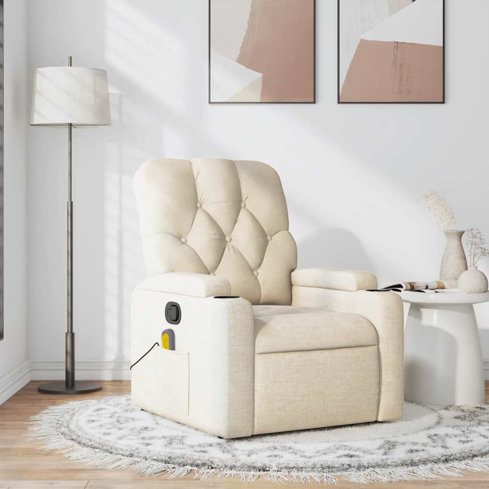 Reclining massage chair, cream, fabric