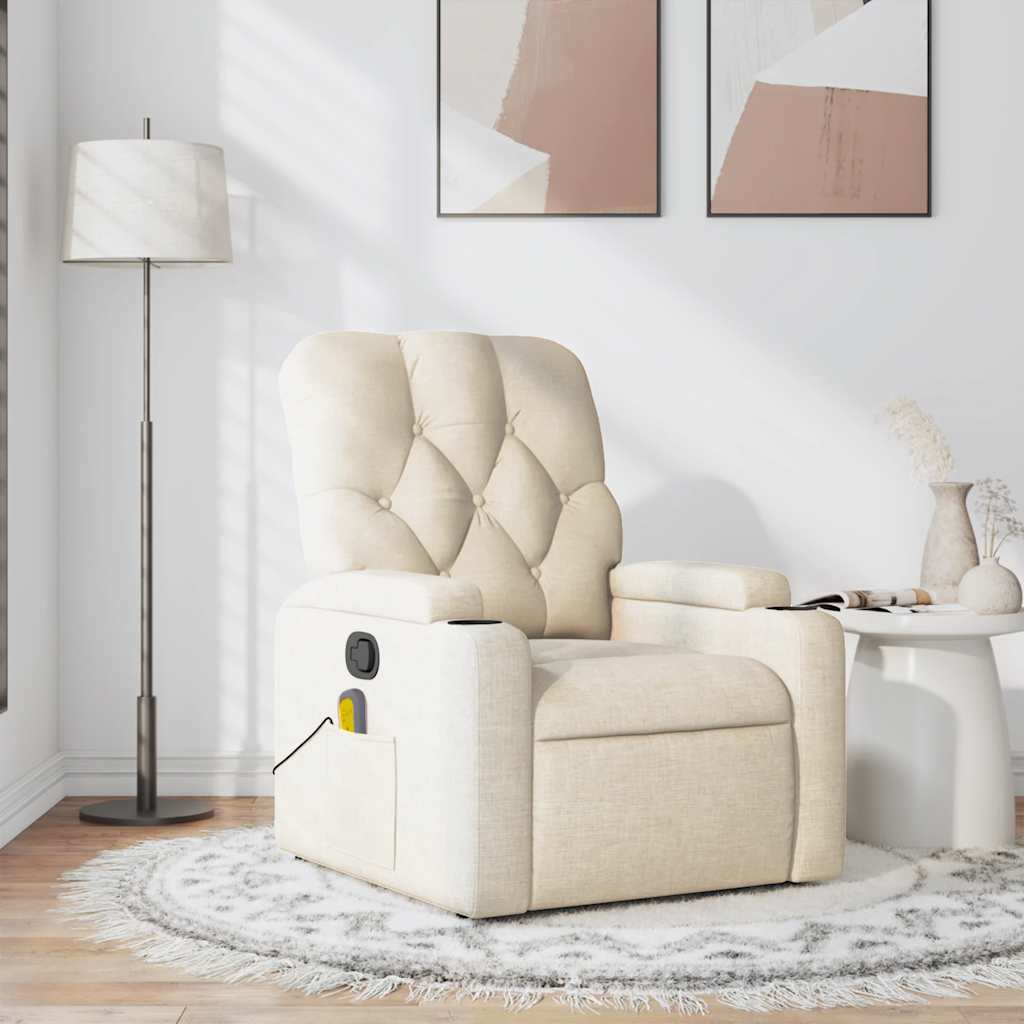 Reclining massage chair, cream, fabric