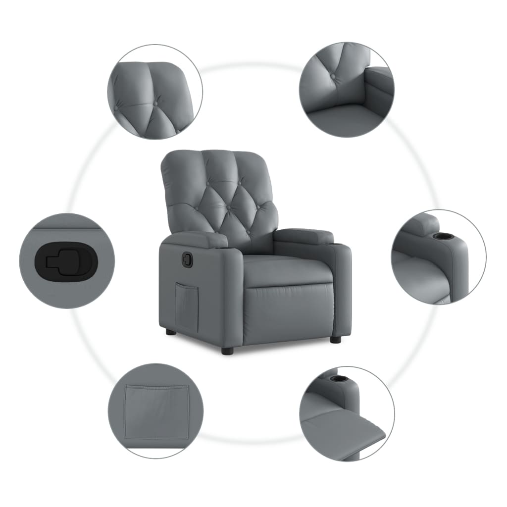 Recliner, grey, artificial leather