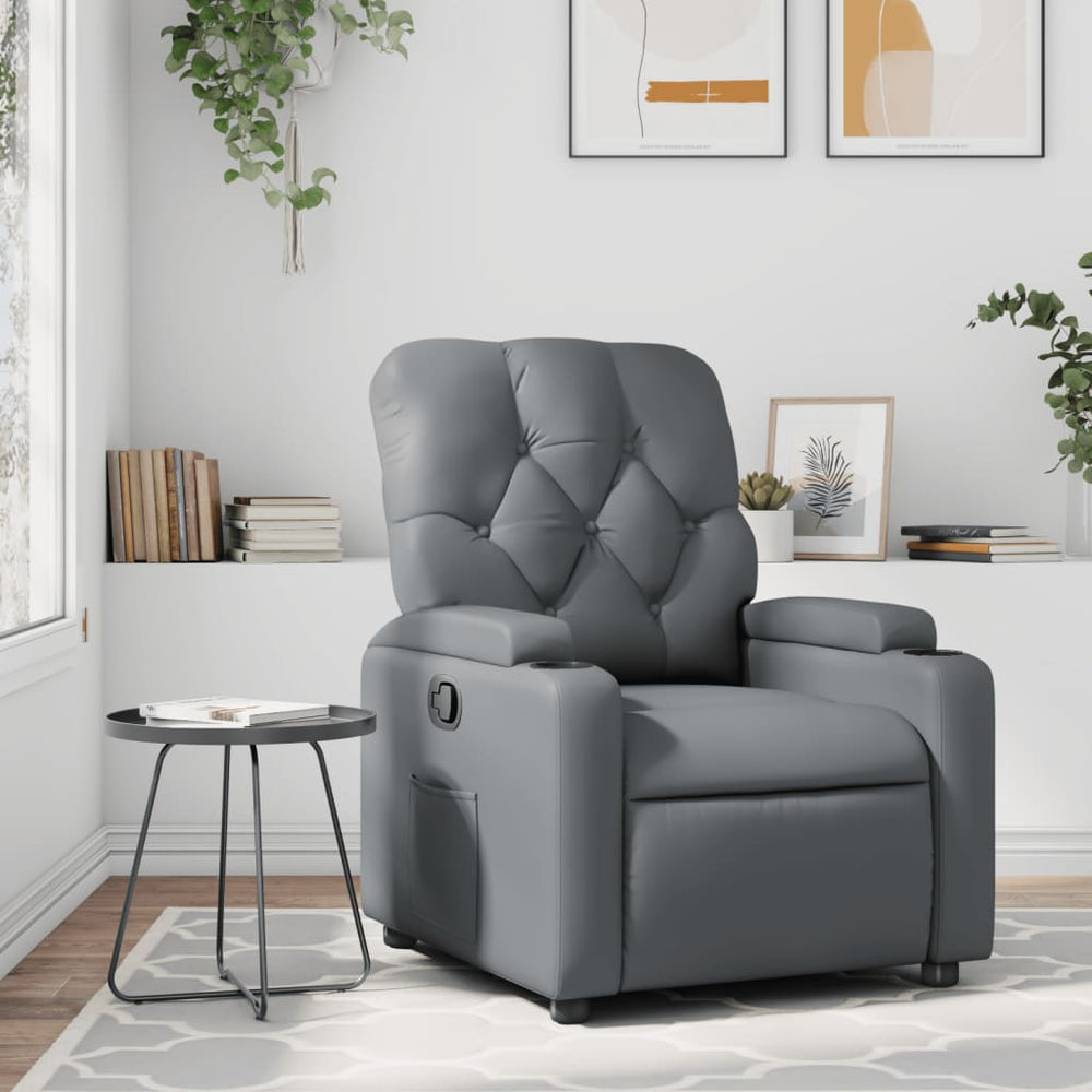 Recliner, grey, artificial leather