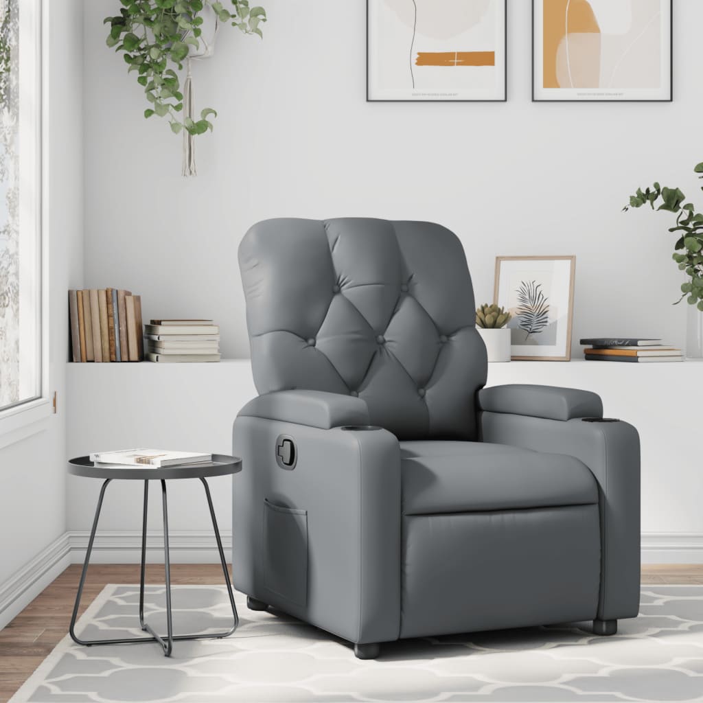 Recliner, grey, artificial leather