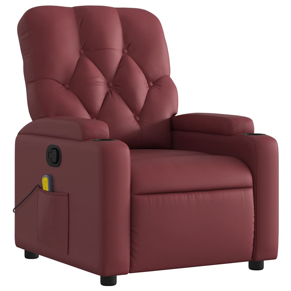 Reclining massage chair, red wine, artificial leather