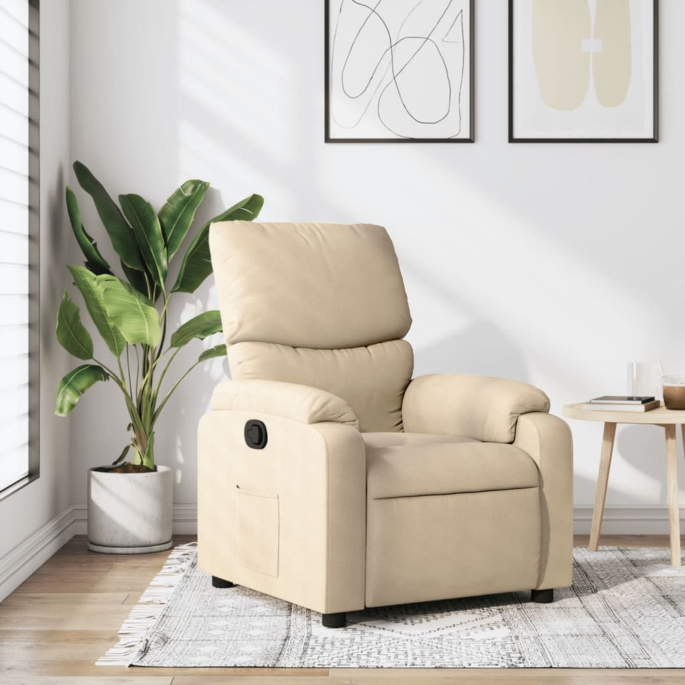 Recliner armchair, cream-colored, fabric