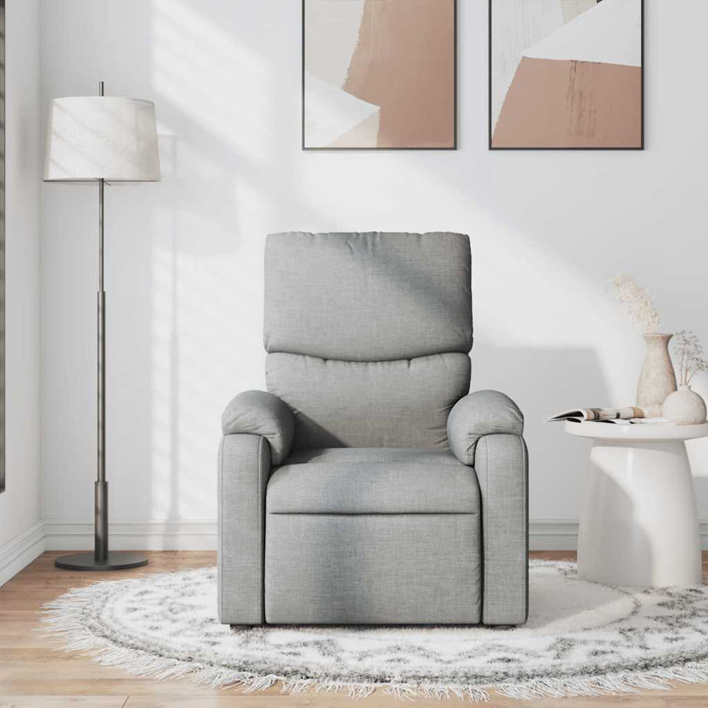 Reclining massage chair, light grey, fabric