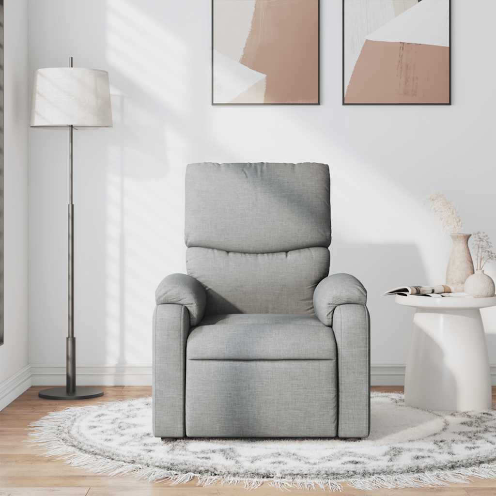 Reclining massage chair, light grey, fabric