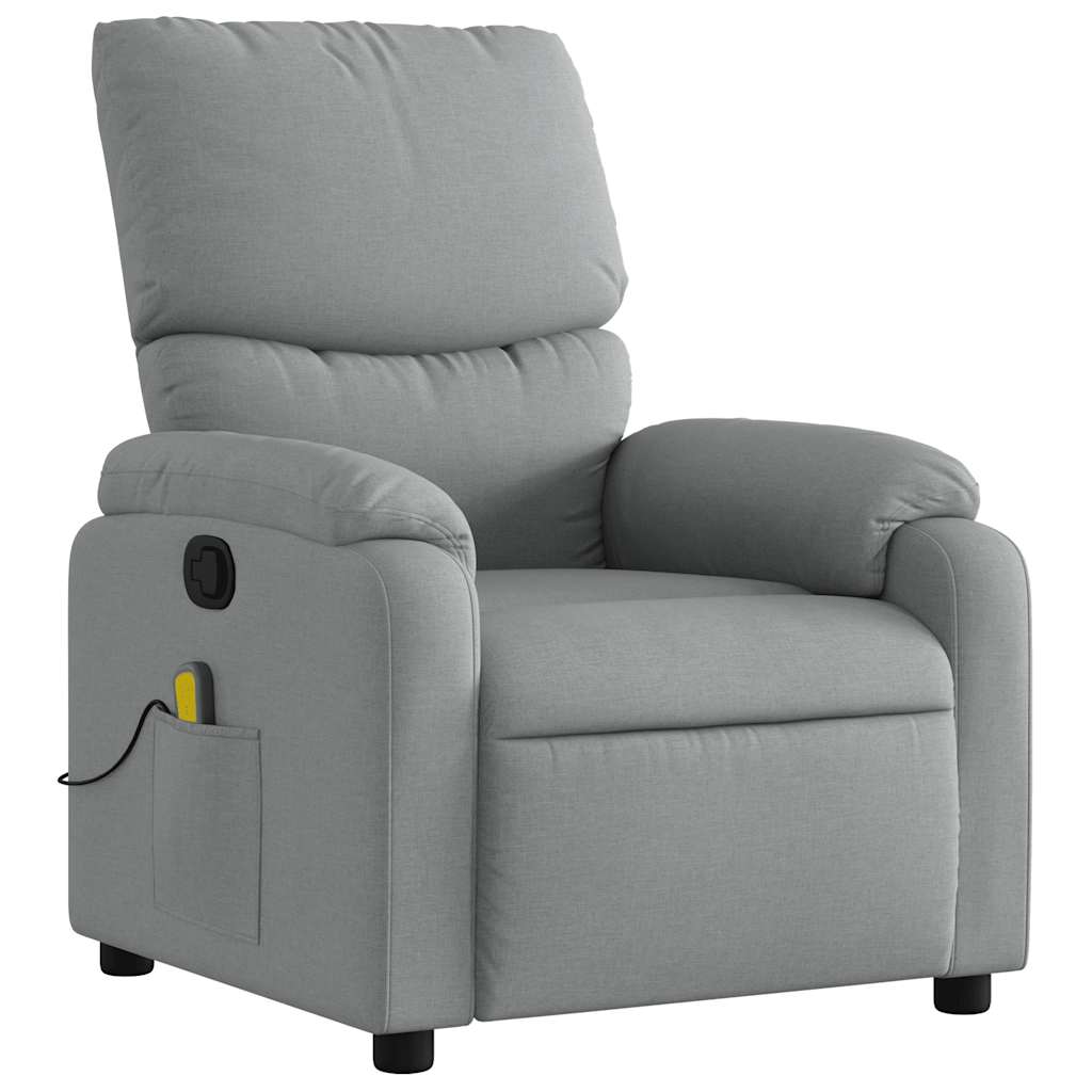 Reclining massage chair, light grey, fabric