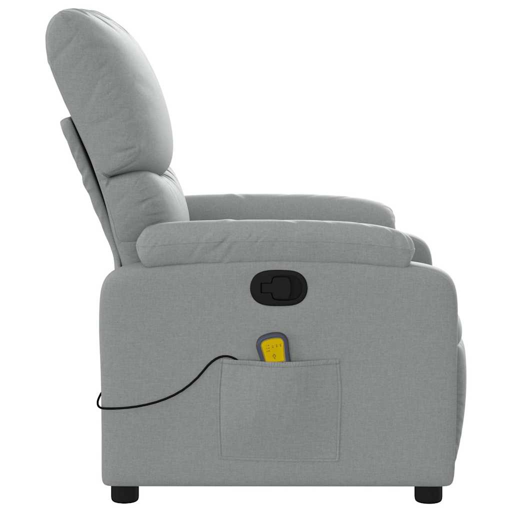 Reclining massage chair, light grey, fabric