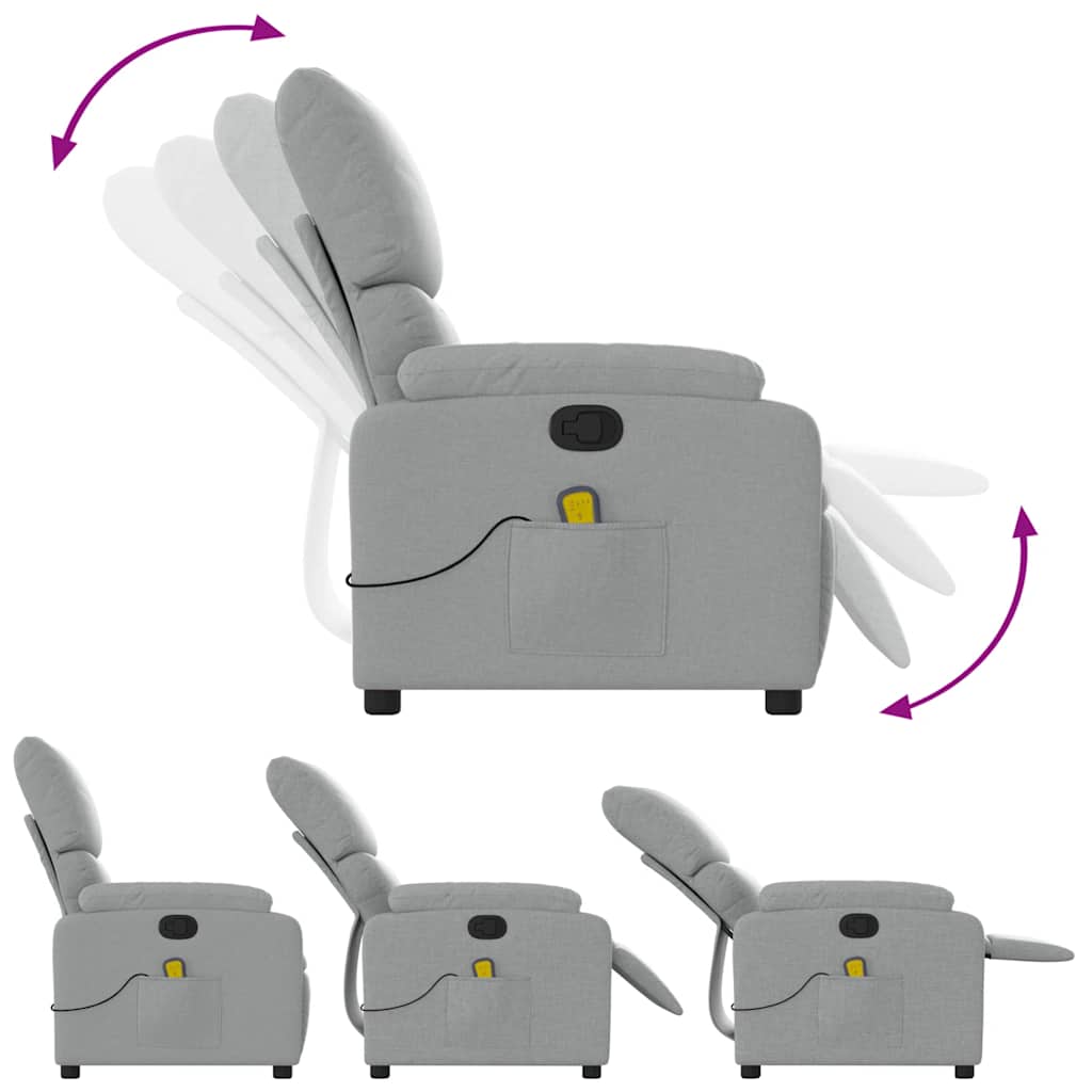 Reclining massage chair, light grey, fabric