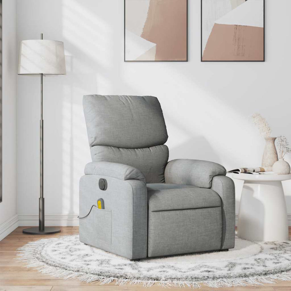 Reclining massage chair, light grey, fabric