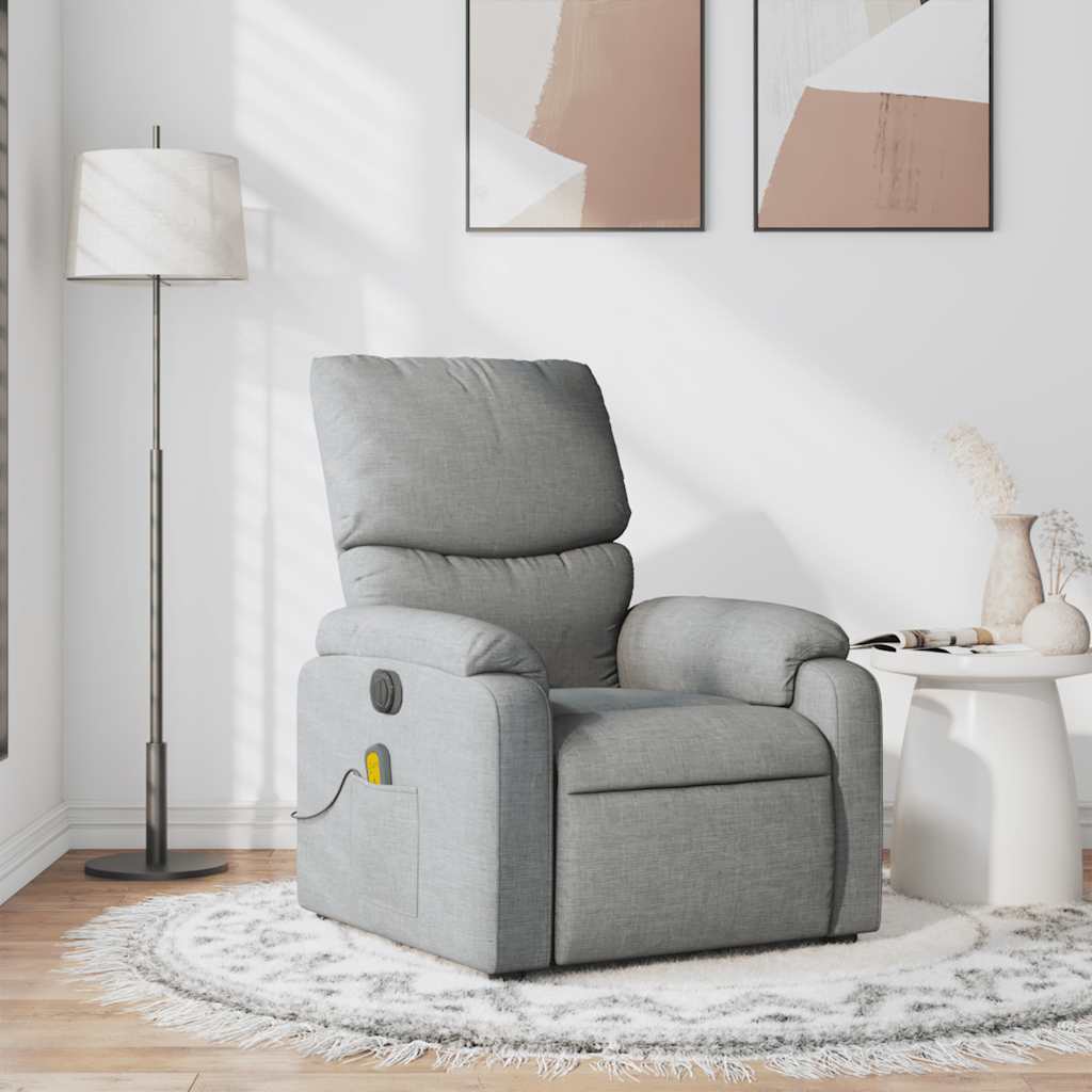 Reclining massage chair, light grey, fabric