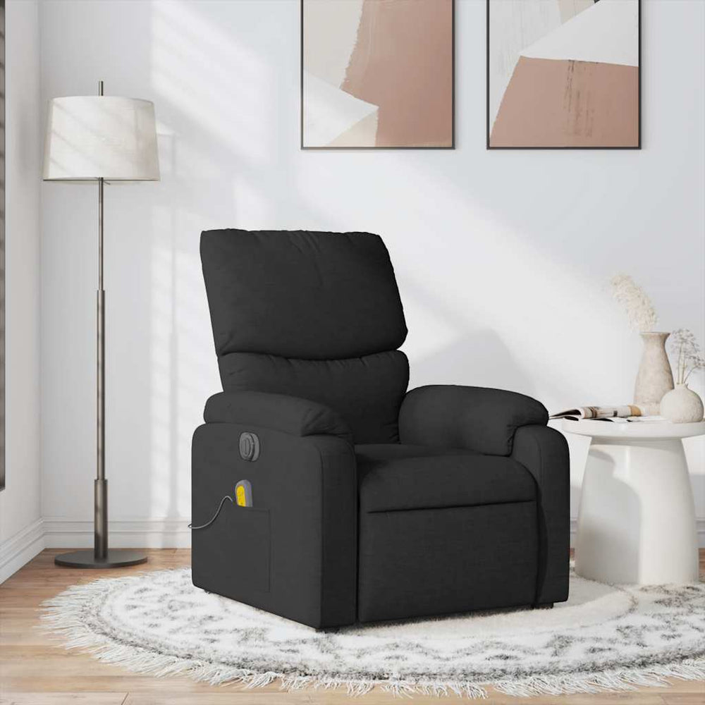 Reclining massage chair, black, fabric
