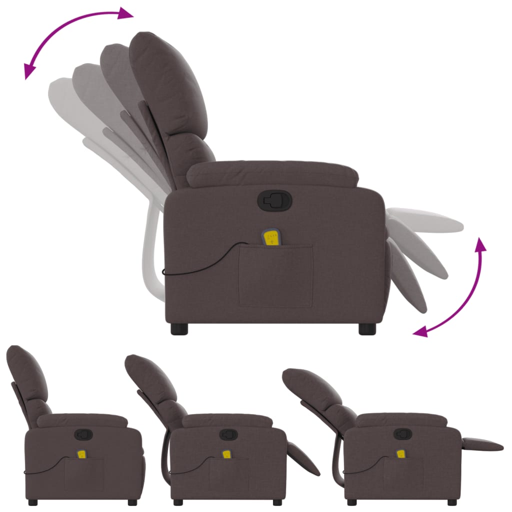 Reclining massage chair, dark brown, fabric