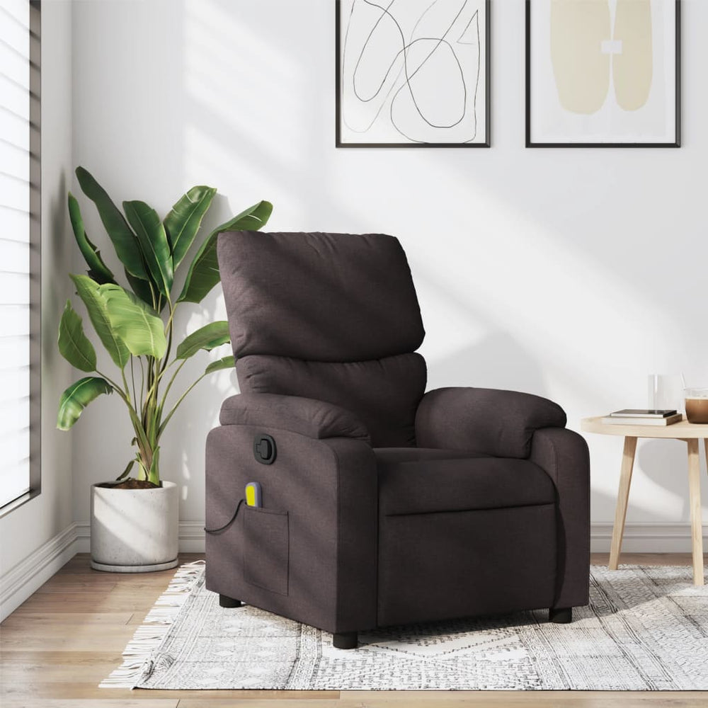 Reclining massage chair, dark brown, fabric