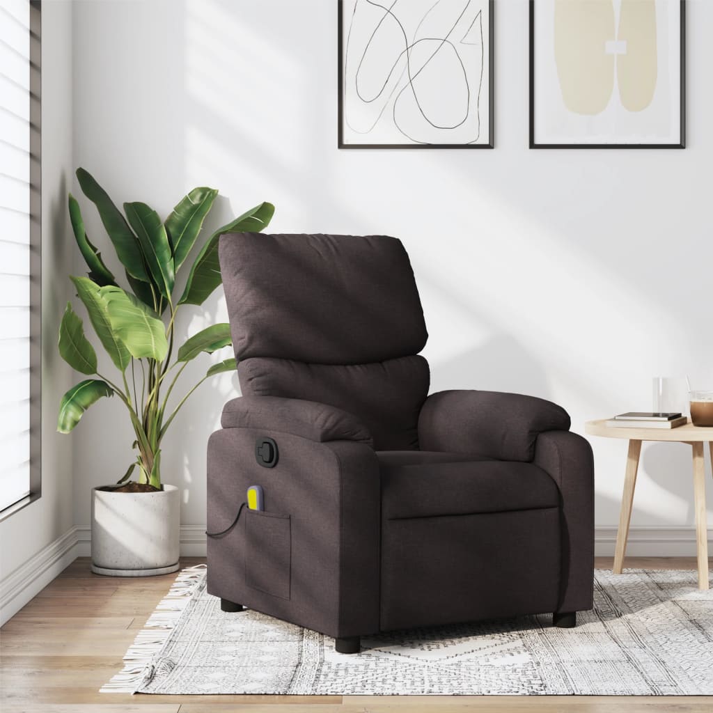 Reclining massage chair, dark brown, fabric