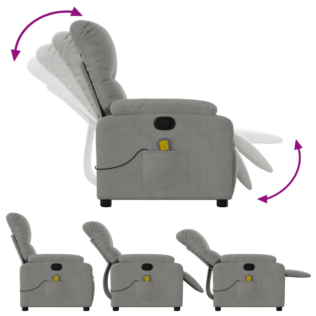 Recliner massage chair, grey, microfiber fabric