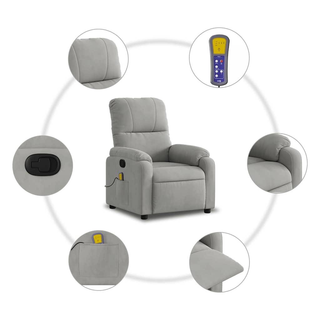 Recliner massage chair, grey, microfiber fabric