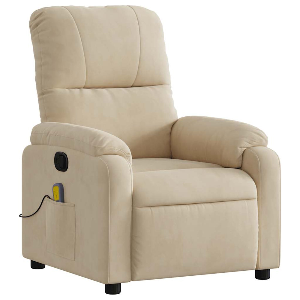 Reclining massage chair, cream, microfiber fabric