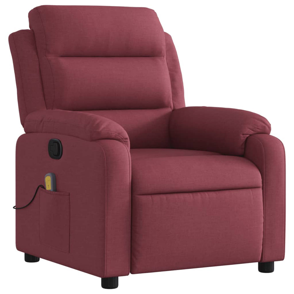 Reclining massage chair, red wine color, fabric