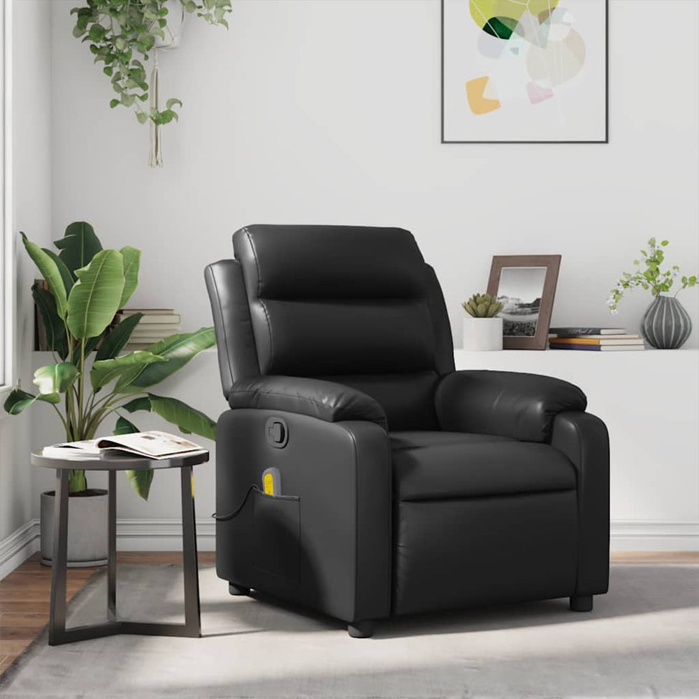 Reclining massage chair, black, artificial leather