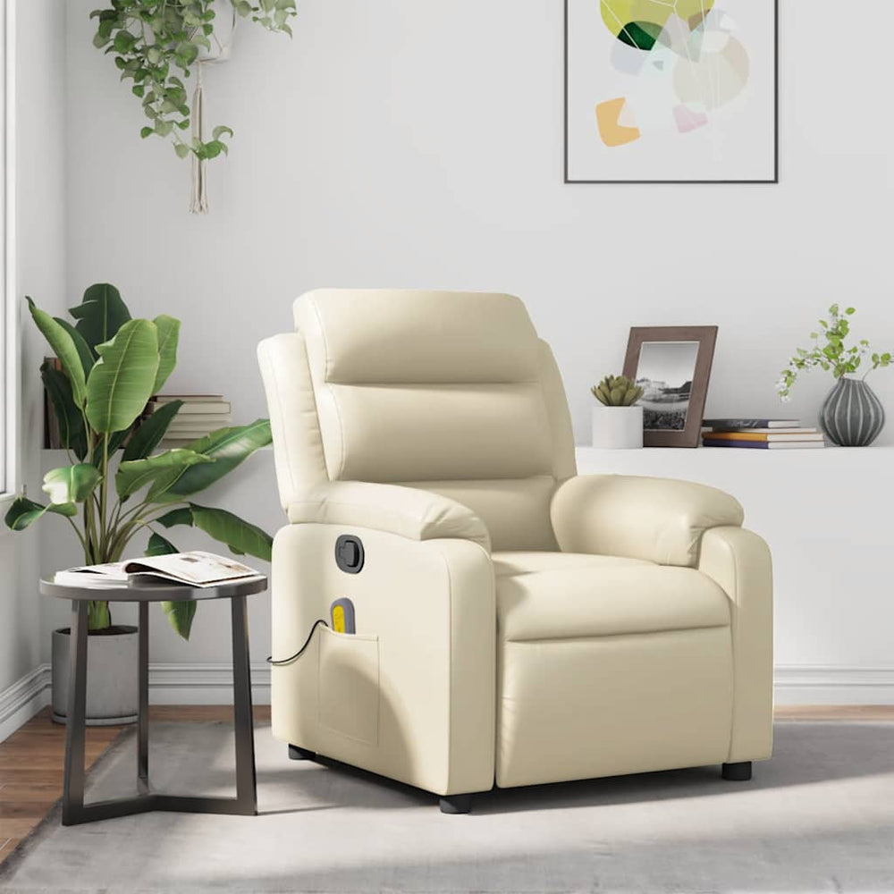 Reclining massage chair, cream, artificial leather