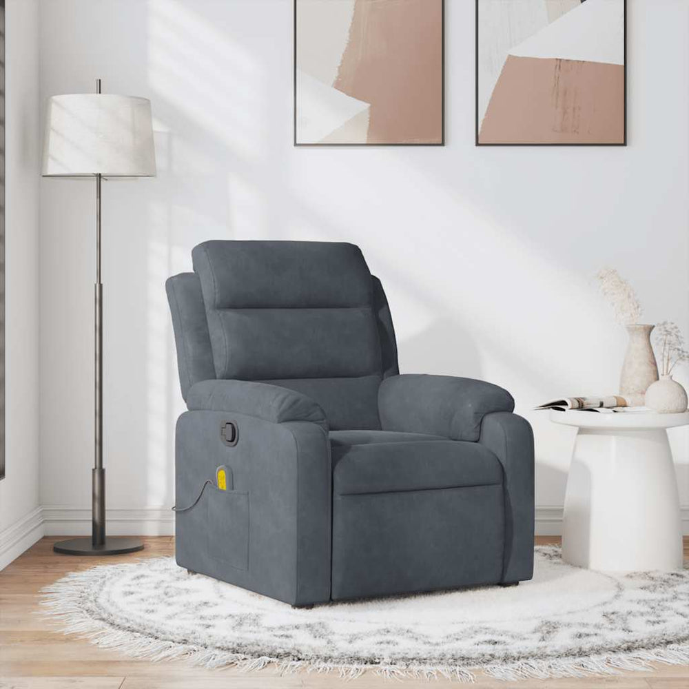 Reclining massage chair, dark grey, velvet
