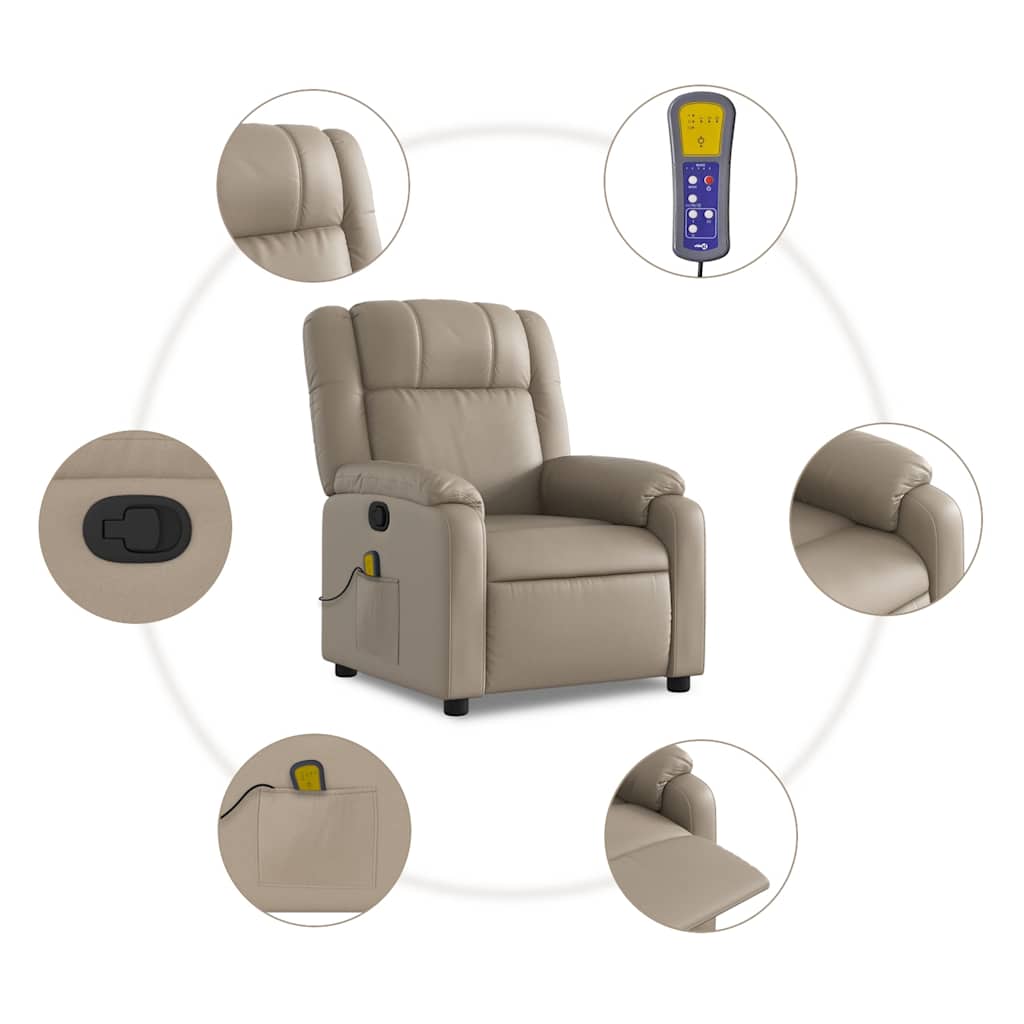 Reclining massage chair, cappuccino color, artificial leather