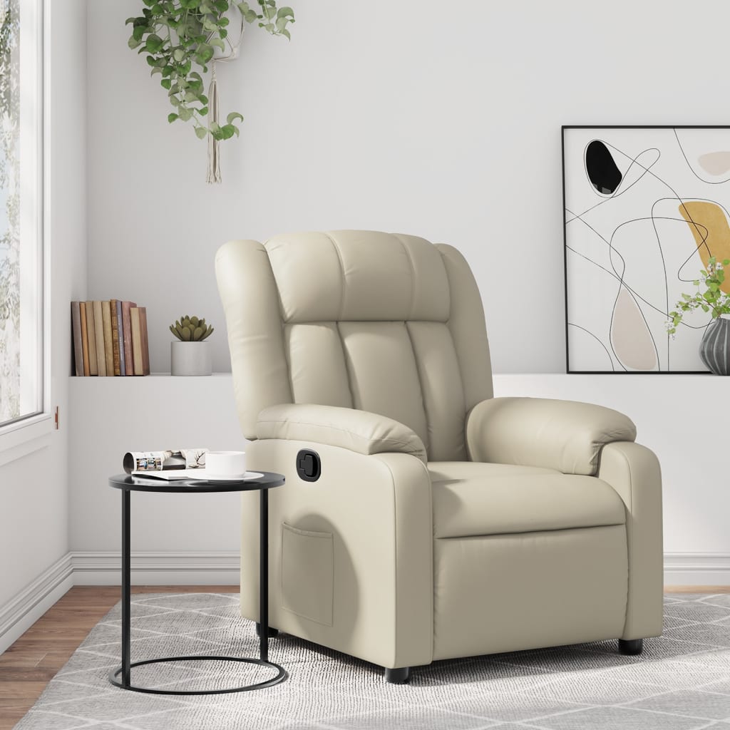 Recliner, cream, faux leather