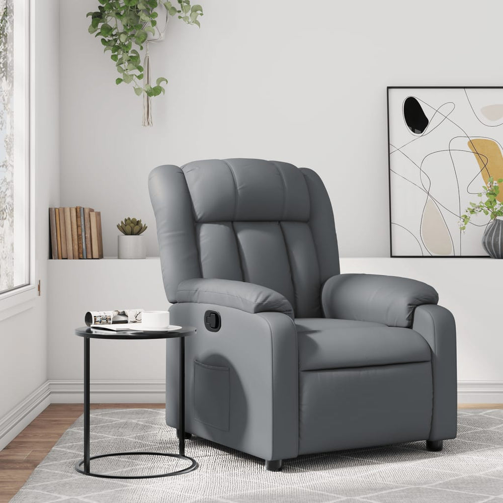 Recliner, grey, artificial leather