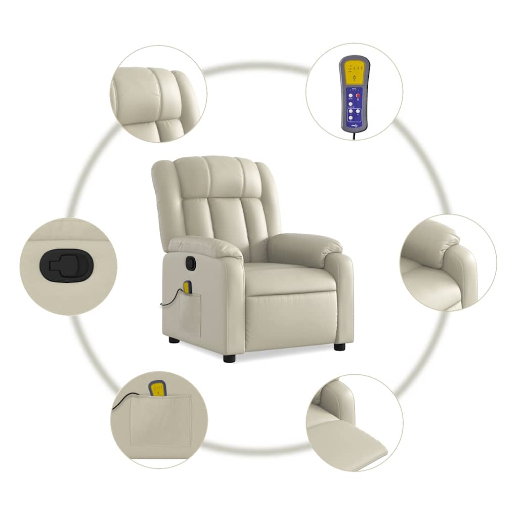 Reclining massage chair, cream, artificial leather