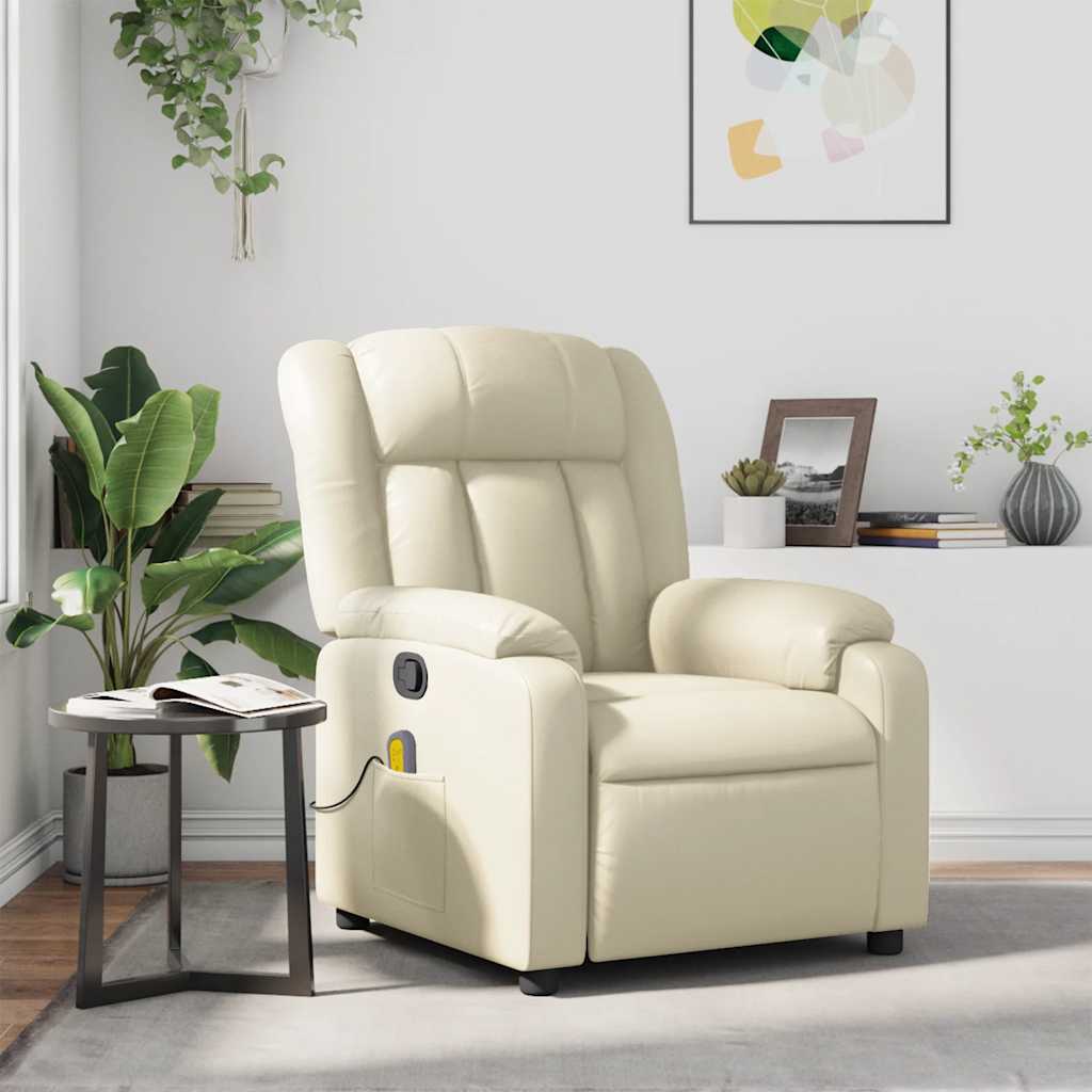 Reclining massage chair, cream, artificial leather