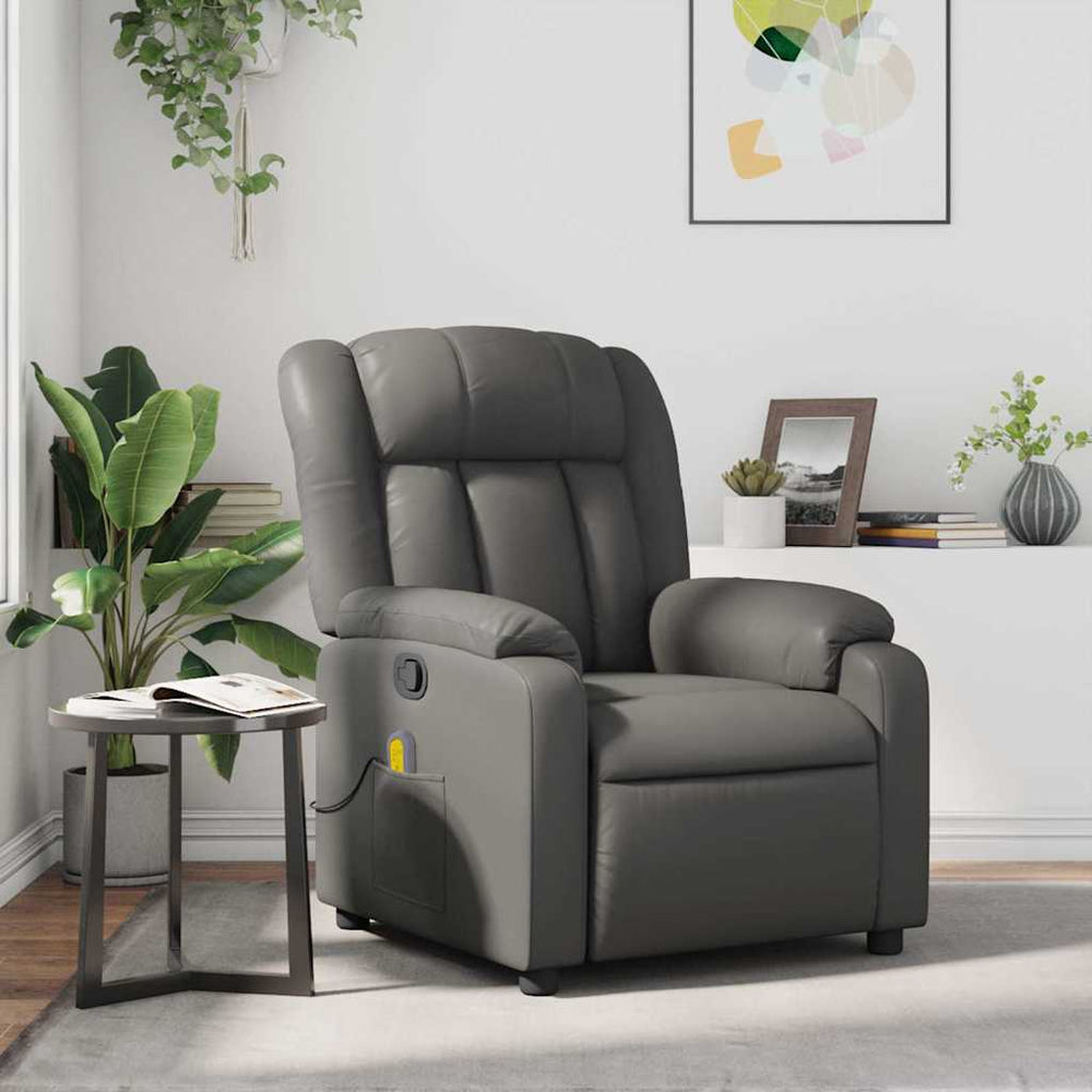 Reclining massage chair, grey, artificial leather