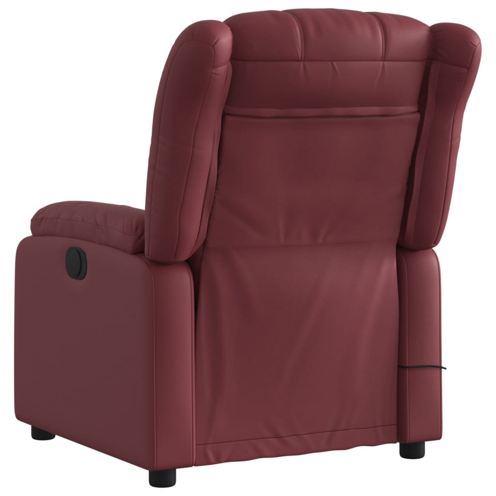 Reclining massage chair, red wine, artificial leather