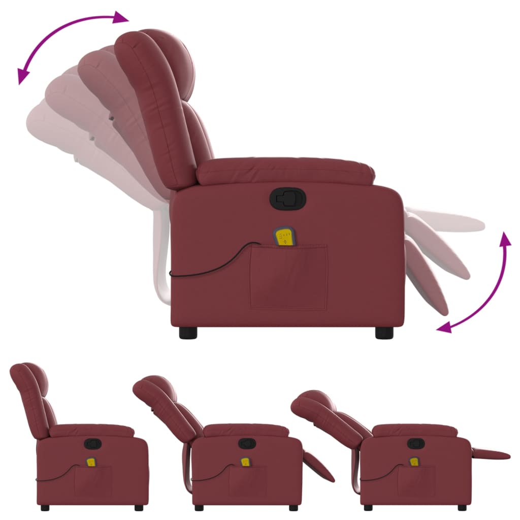 Reclining massage chair, red wine, artificial leather