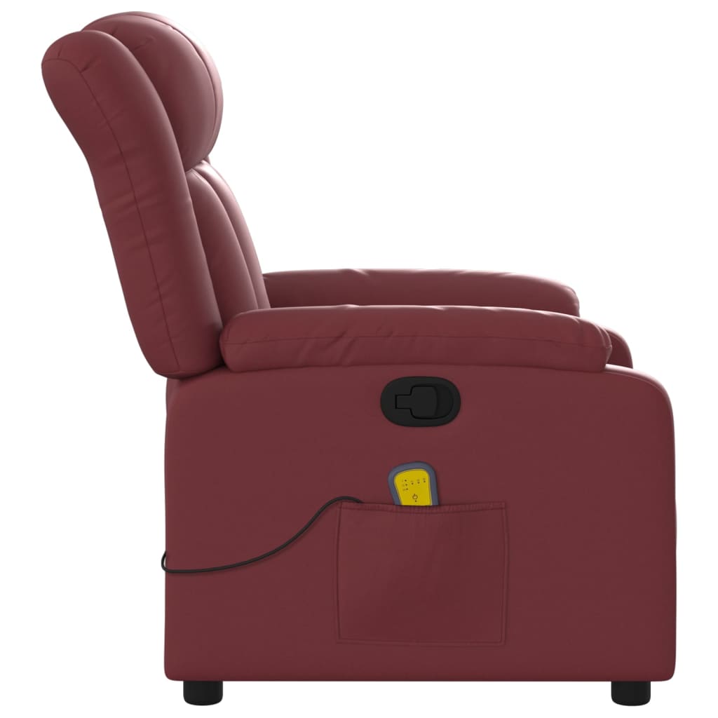 Reclining massage chair, red wine, artificial leather