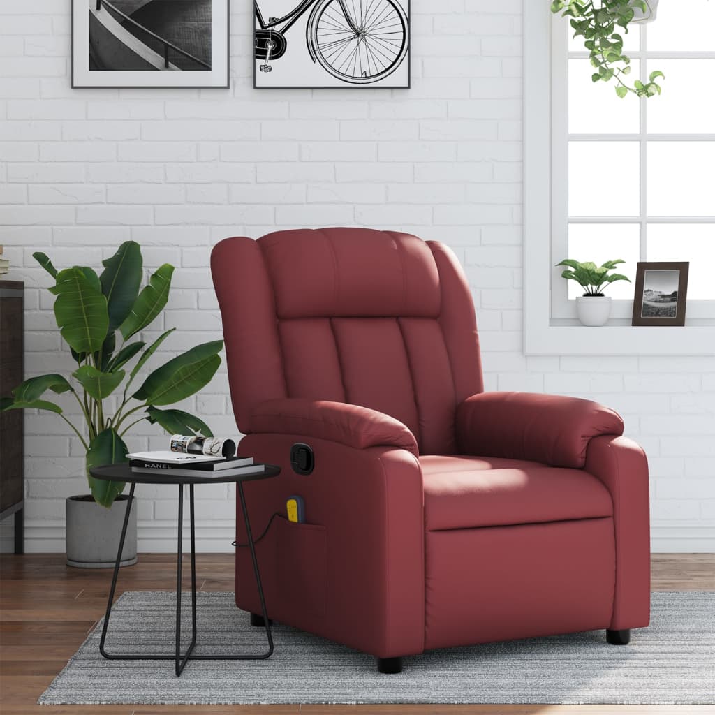 Reclining massage chair, red wine, artificial leather
