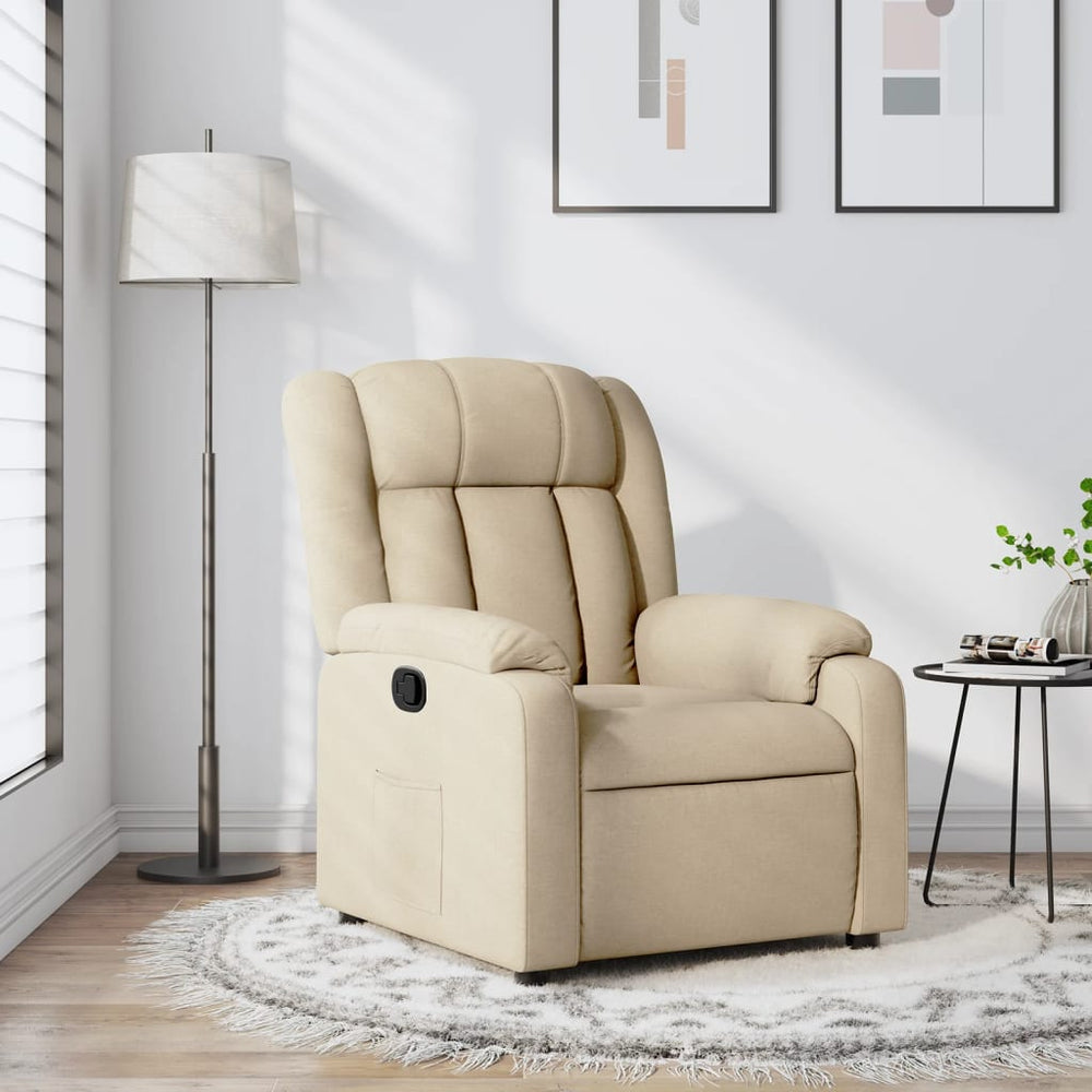 Recliner armchair, cream-colored, fabric