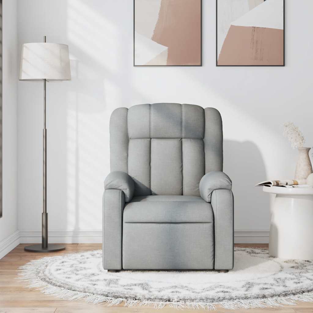 Reclining massage chair, light grey, fabric