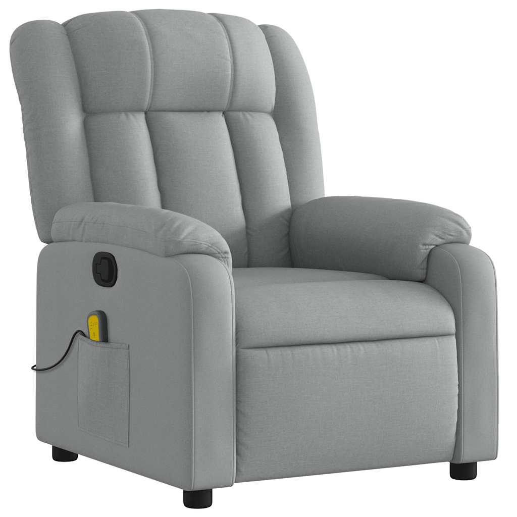 Reclining massage chair, light grey, fabric