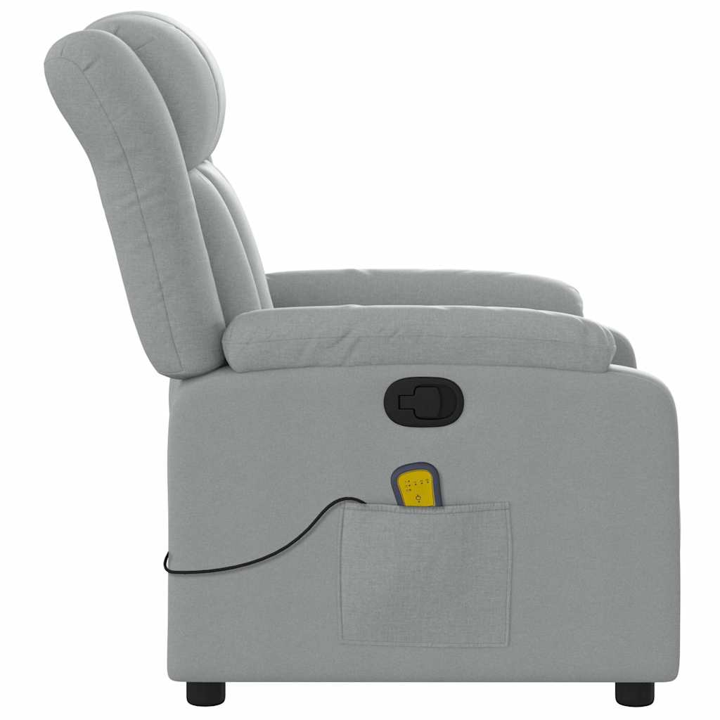 Reclining massage chair, light grey, fabric