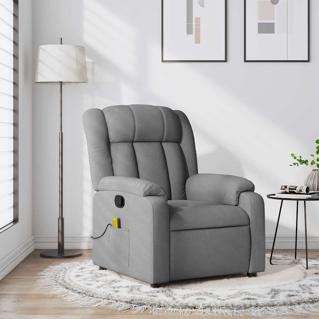 Reclining massage chair, light grey, fabric