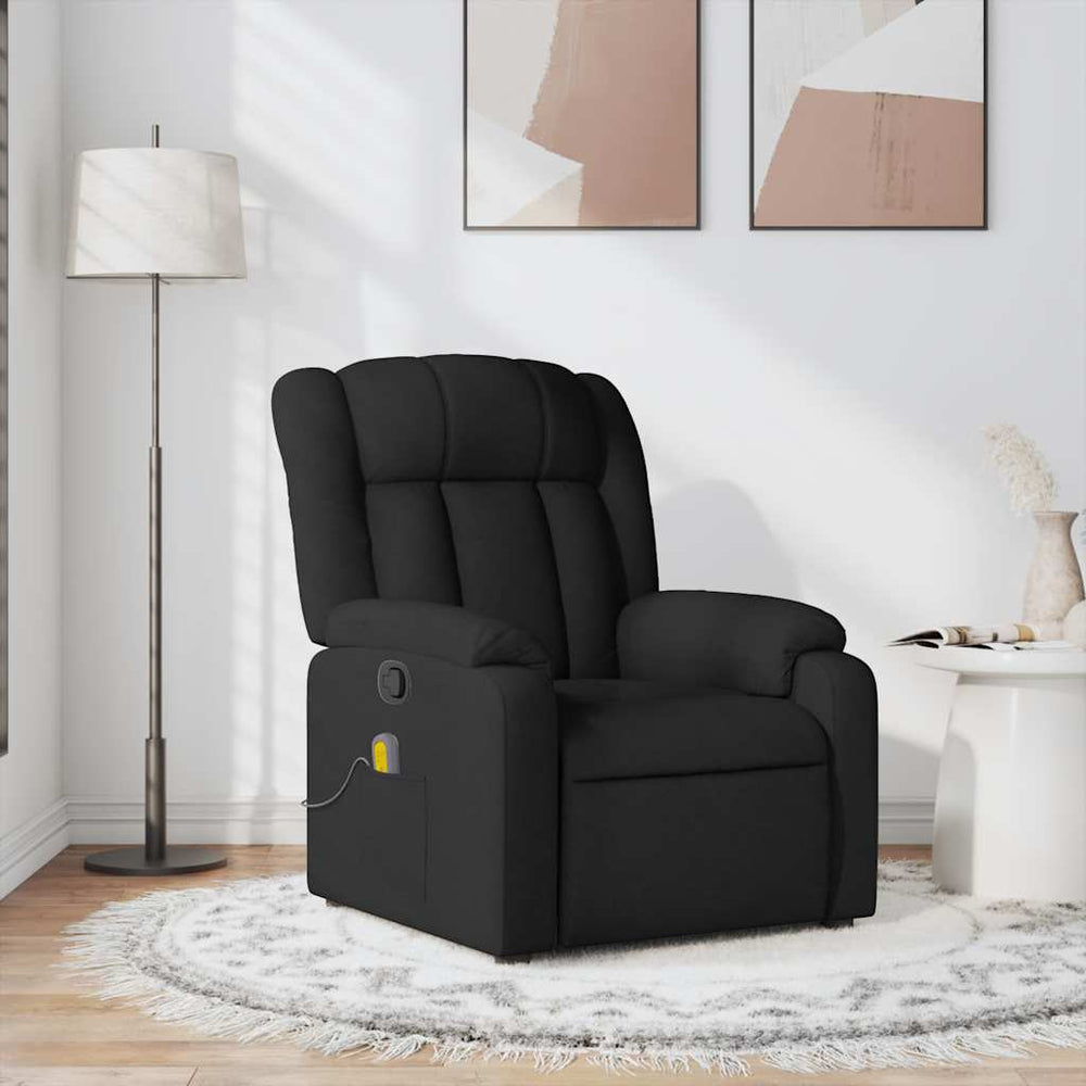 Reclining massage chair, black, fabric