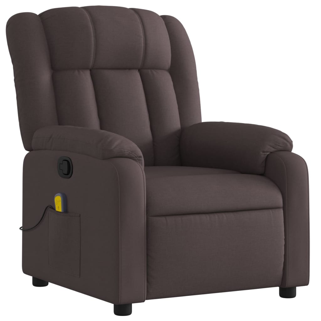 Reclining massage chair, dark brown, fabric