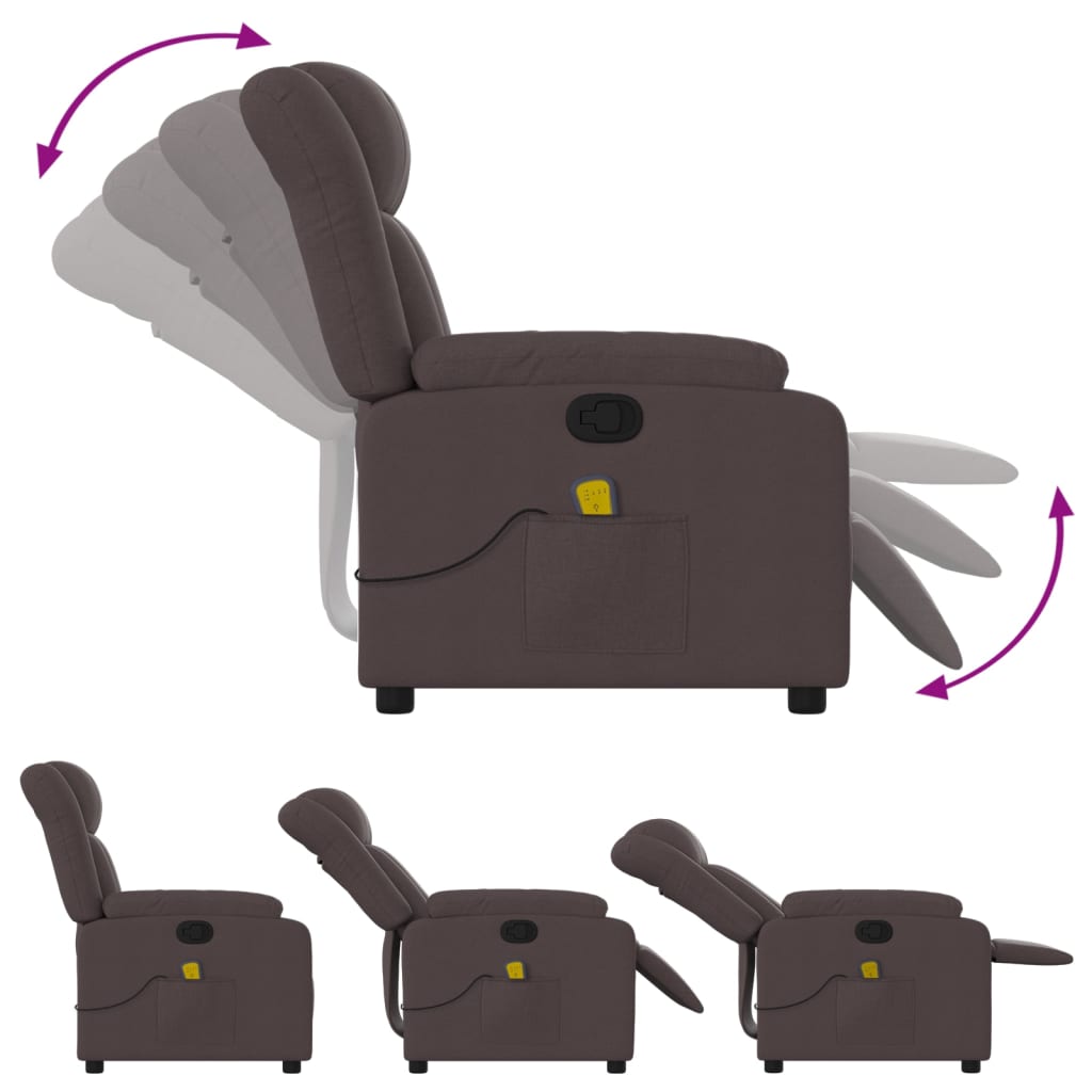 Reclining massage chair, dark brown, fabric