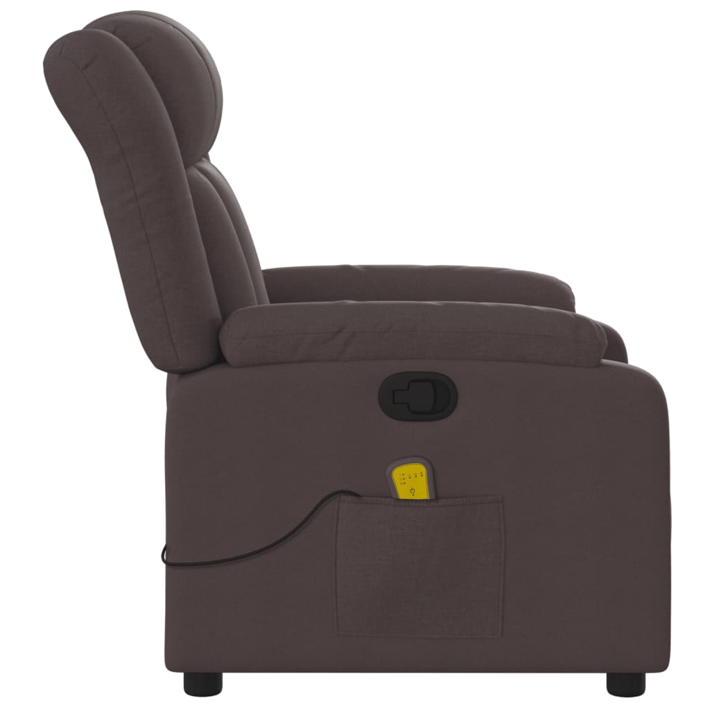 Reclining massage chair, dark brown, fabric