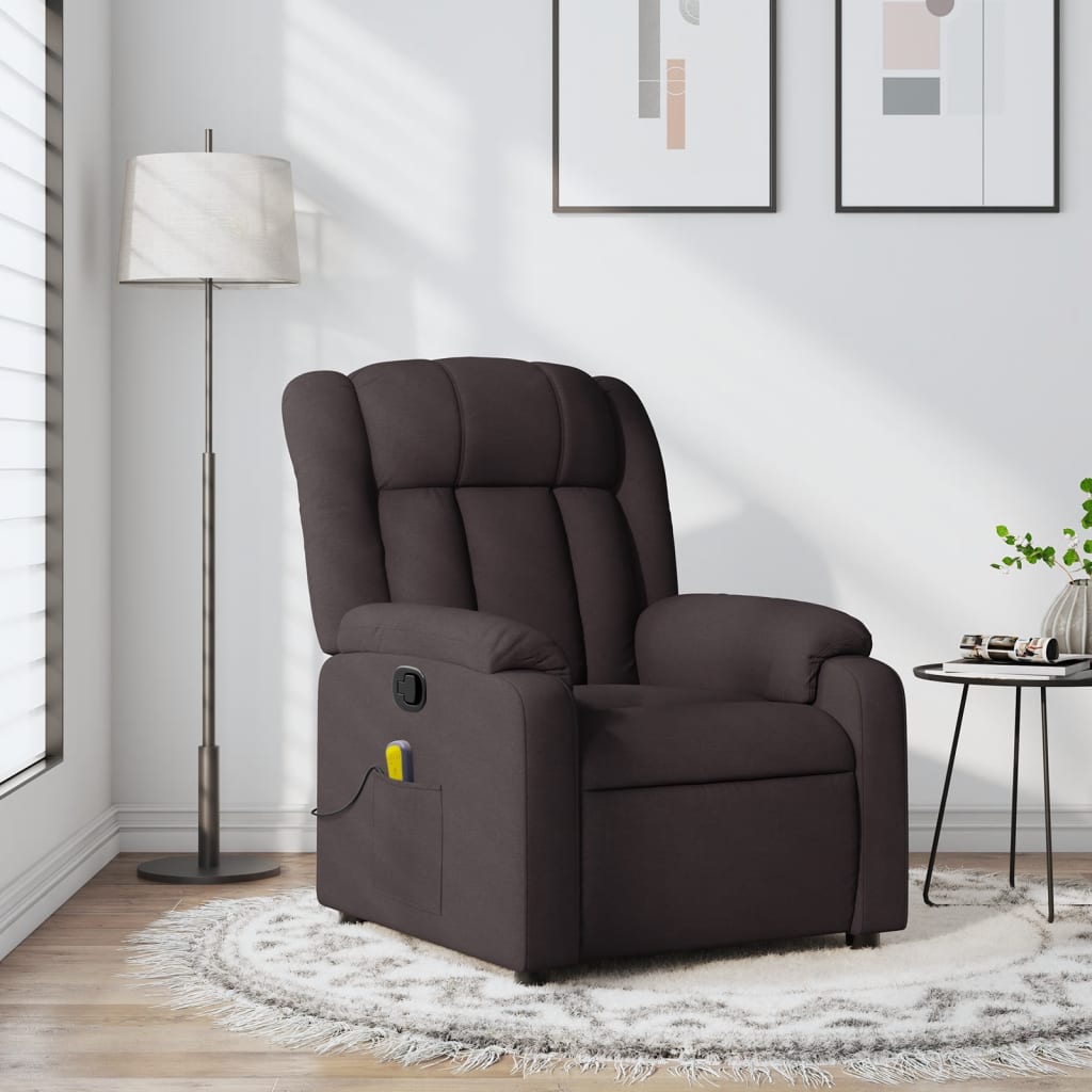 Reclining massage chair, dark brown, fabric